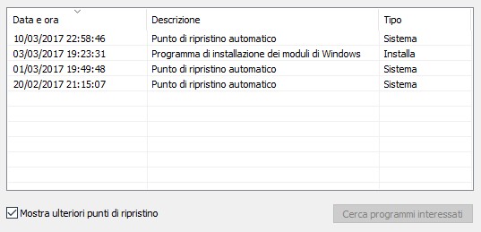 Ripristino configurazione di sistema